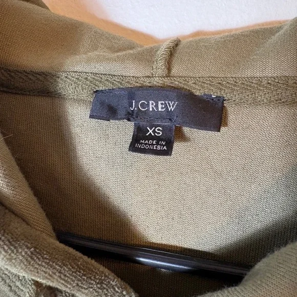 J. Crew Relaxed Velour Hoodie Olive Green Pullover Sweatshirt XS Style BA367 - Picture 2 of 5
